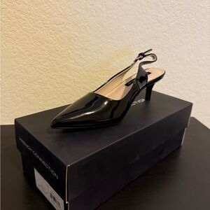 French Connection Shiny Black Slingback Heels